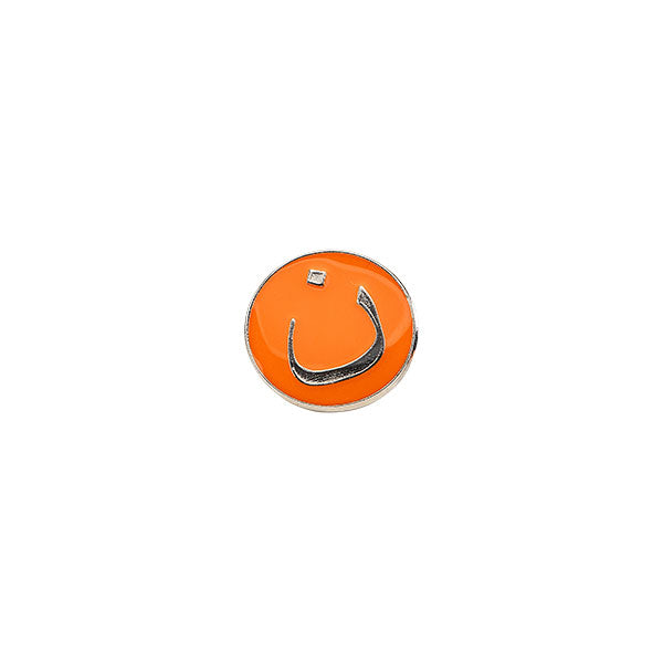 Nun lapel pin in orange and silver